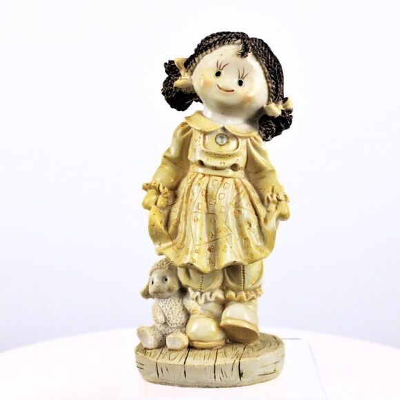 2 Vintage Figurines Boy & Girl Grannycore Kitsch Cottagecore Polystone Statues - Picture 3 of 11